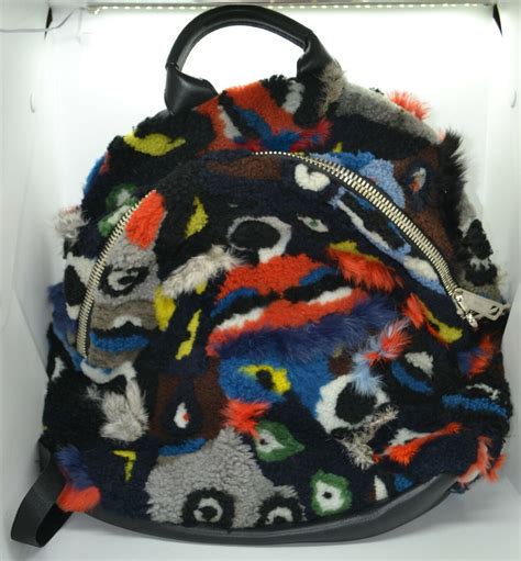 FENDI Shearling Patchwork Monster Eyes Backpack Black 